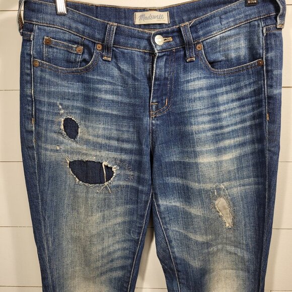 EUC Madewell Jeans Women's sz 26 Distressed Slim Boyjean Rip & Repair Edition - Picture 3 of 11